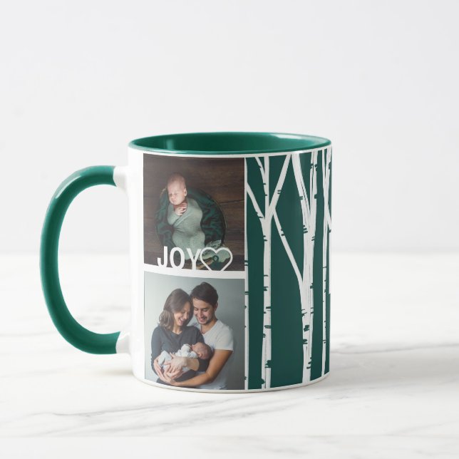Forest Green Birch Tree Love & Joy Multiple Photo Mug (Left)