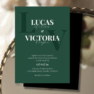 Forest Green, Black and White Wedding Invitation