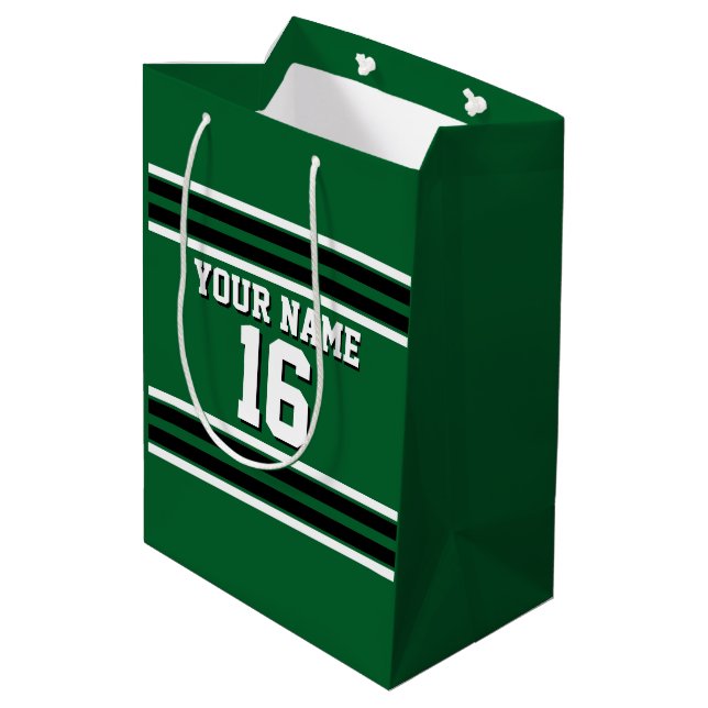 Forest Green Black Team Jersey Custom Number Name Medium Gift Bag (Back Angled)