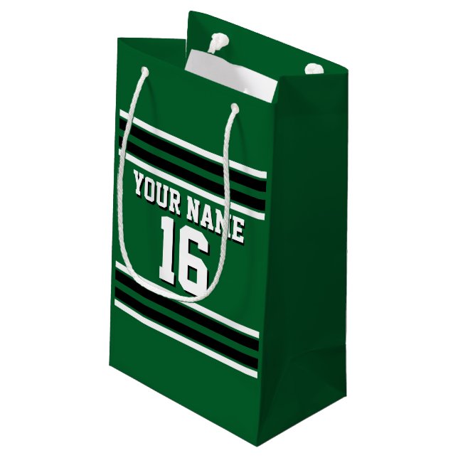 Forest Green Black Team Jersey Custom Number Name Small Gift Bag (Back Angled)