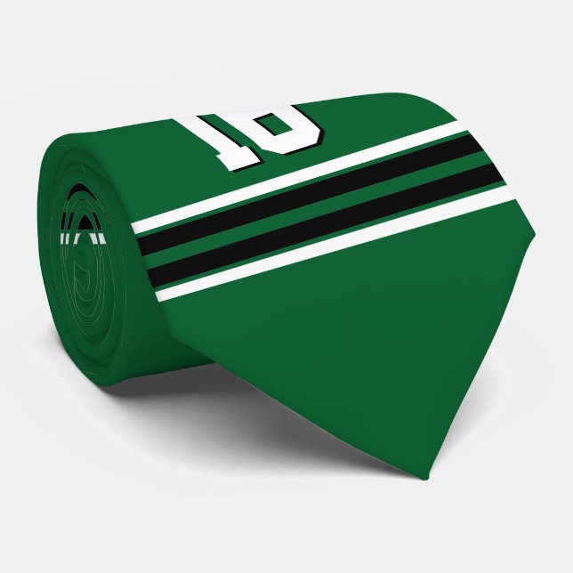 Forest Green Black Team Jersey Custom Number Name Tie (Rolled)