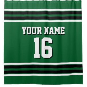 Forest Green Black White Stripes Sports Jersey Shower Curtain