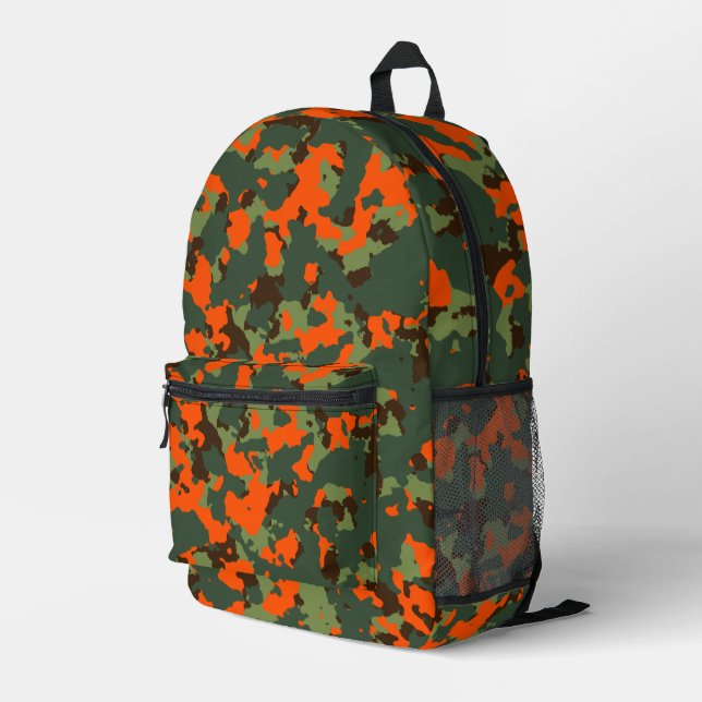 Forest Green Blaze Orange Camo Printed Backpack (Back Corner Right)