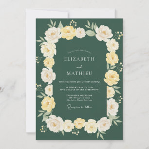 Forest Green Blooming Romance Wedding Invitation