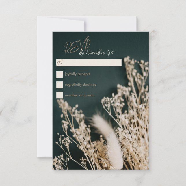 Forest Green Boho Rustic Floral Wedding RSVP Card (Front)