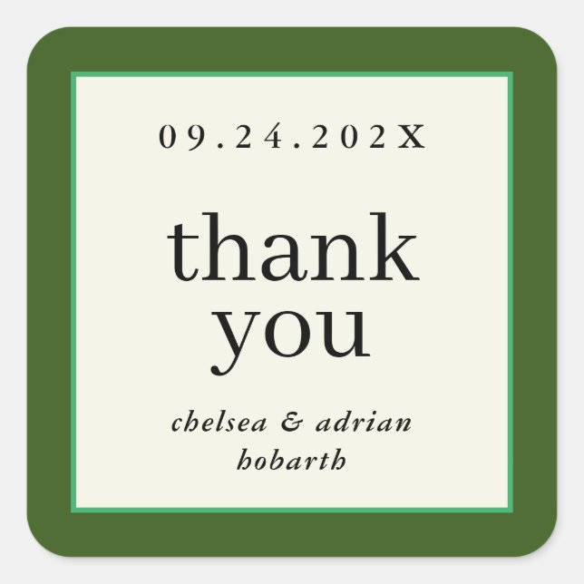 Forest Green Border Simple Wedding Favour Square Sticker (Front)