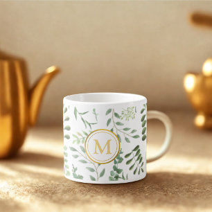 Forest green botanical leaves pattern  espresso cup