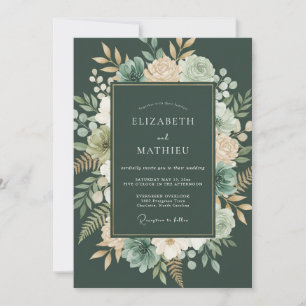 Forest Green Botanical Romance Wedding Invitation