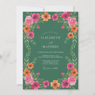 Forest Green Botanical Watercolor Wedding Invitation