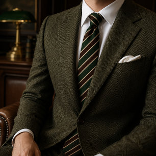 Forest Green Brown Camel Diagonal Stripe Tie