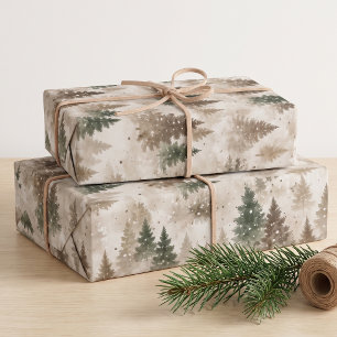 Forest Green Brown Pine Tree Christmas Wrapping Pa Paper Sheet
