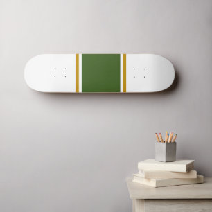 Forest Green Brown Racing Stripes White Background Skateboard