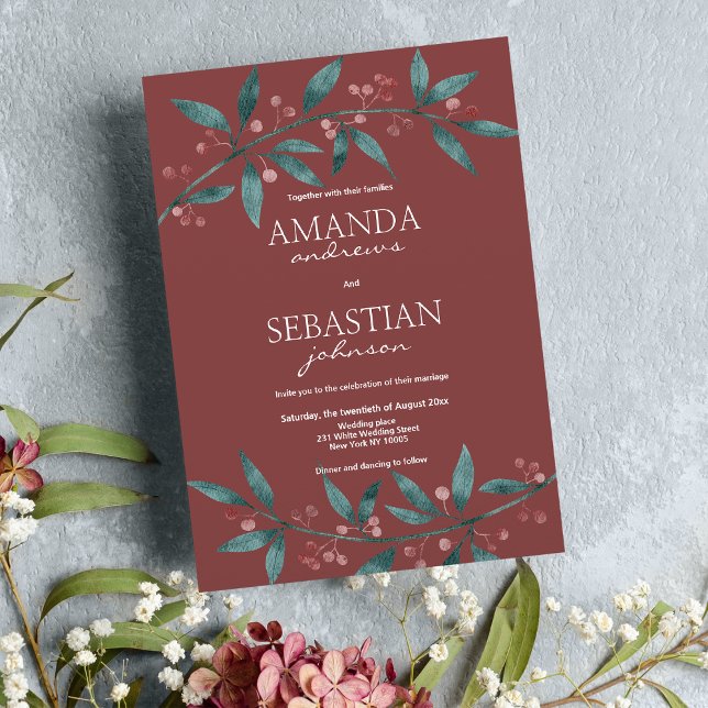 Forest green burgundy berries floral Wedding Invitation (Forest green burgundy berries floral Wedding )