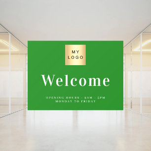 Forest green business logo welcome opening hours window cling