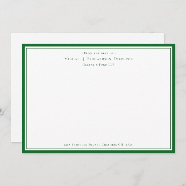 Forest Green Business Monogram From The Desk of  N Card (Front/Back)