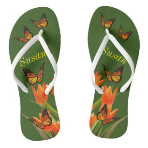 Forest Green Butterflies Pair of Flip Flops
