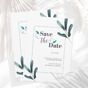 Forest Green Calligraphy Eucalyptus Save The Date Invitation