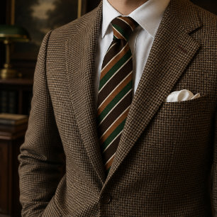 Forest Green Camel Brown Diagonal Repp Stripe Tie