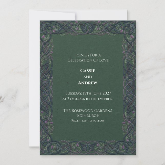 Forest Green Celtic Knot Wedding Invitation (Front)