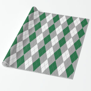 Forest Green Charcoal Dk Grey Wht XL Argyle Wrapping Paper