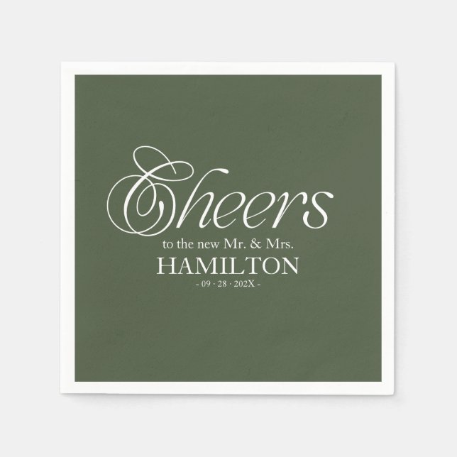 Forest Green Cheers Modern Minimalist Wedding Napkin (Front)