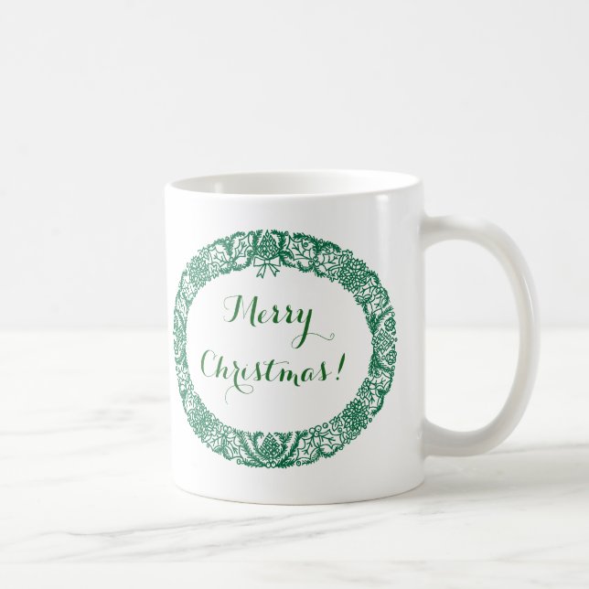 Forest Green Christmas Wreath to Customize Coffee Mug (Right)