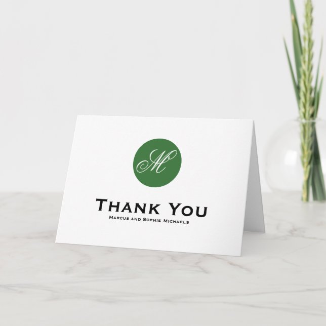 Forest Green Circle Monogram Formal Thank You Card (Front)