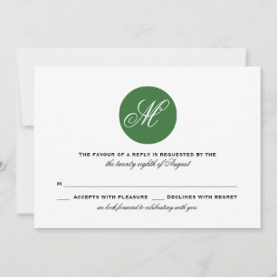 Forest Green Circle Monogram Wedding RSVP Card