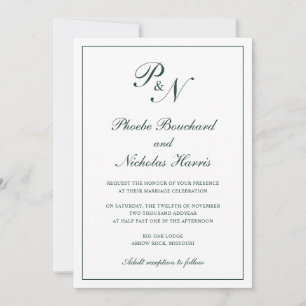 Forest Green Classic Elegant Wedding Invitation