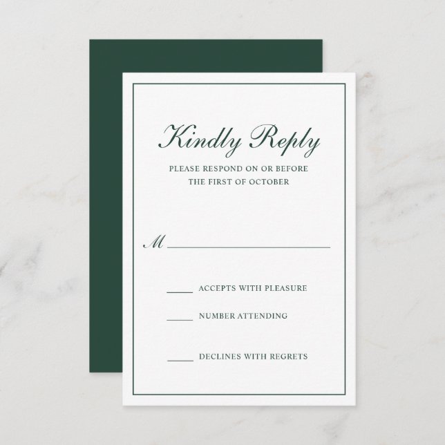 Forest Green Classic Elegant Wedding RSVP Card (Front/Back)