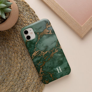 Forest Green & Copper Marble Monogram Case-Mate iPhone 14 Case