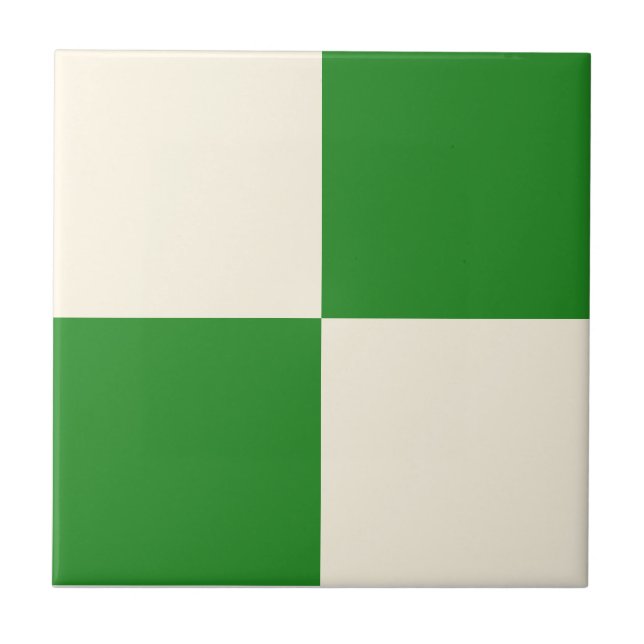 Forest Green & Cream Square Box Stylish Pattern Tile (Front)