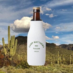 Forest Green Crest Family Camping Trip Bottle Cooler