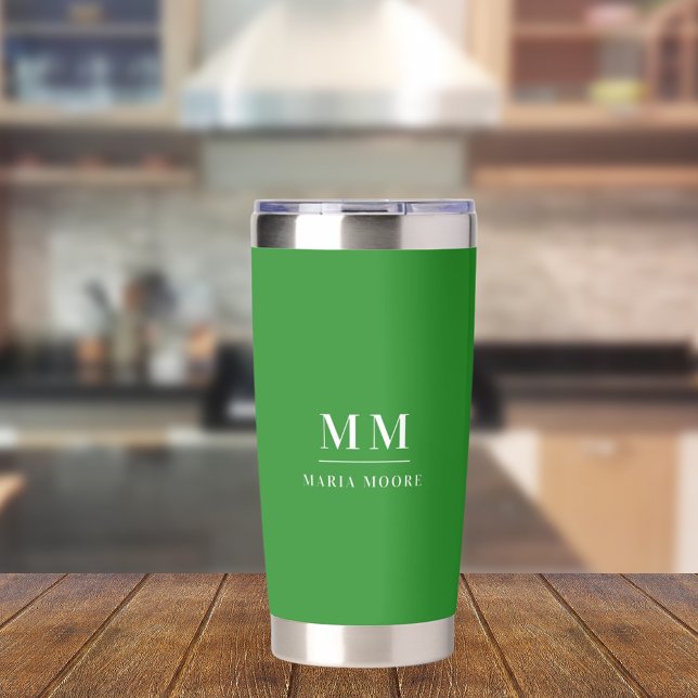 Forest green custom monogram initials name insulated tumbler (Creator Uploaded)