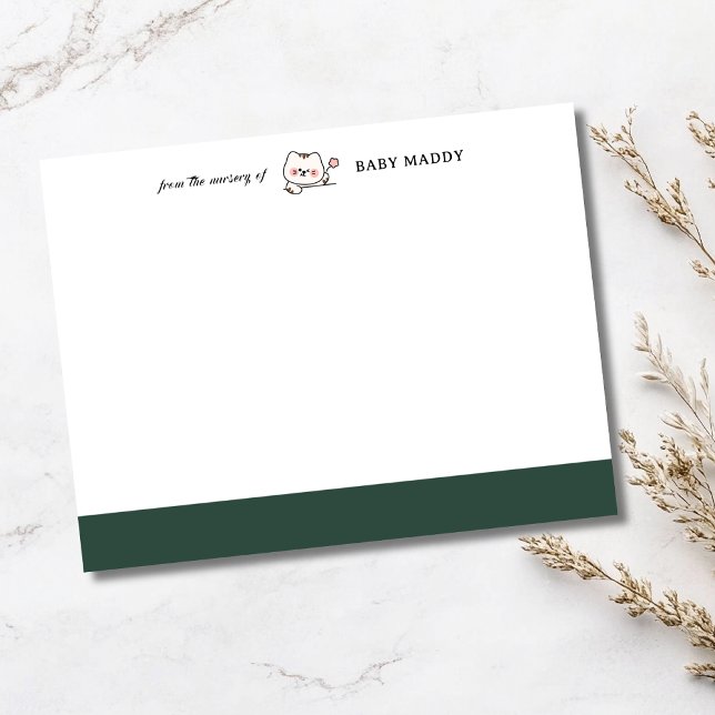 Forest Green Cute Cat Nursery Stationery Note Card (Creator Uploaded)