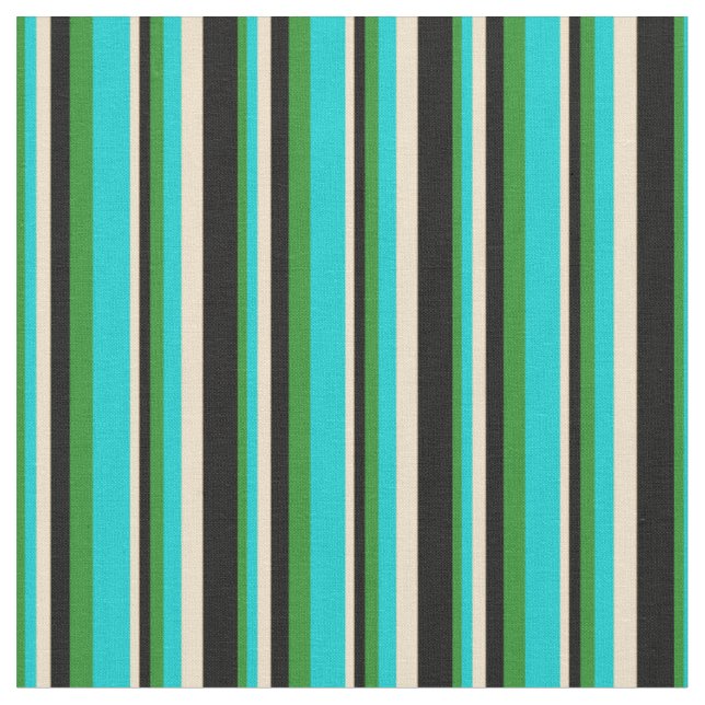 Forest Green, Dark Turquoise, Tan, and Black Fabric (Close Up)