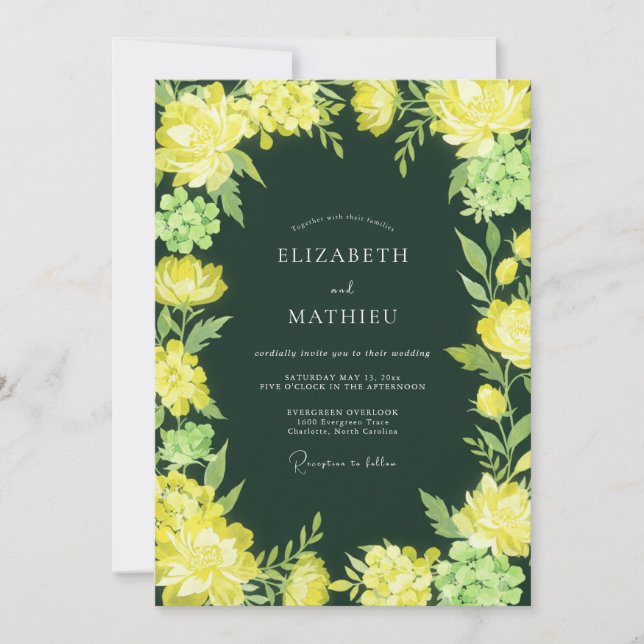 Forest Green Dazzling Botanical Wedding Invitation (Front)