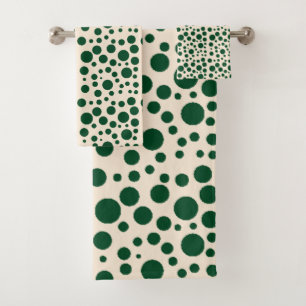 Forest Green Dots w/Antique White Bath Towel Set