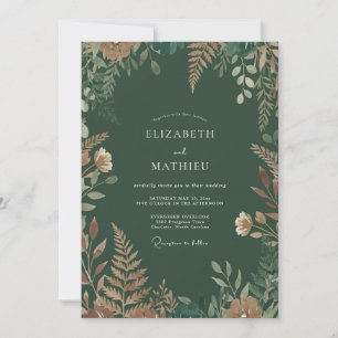 Forest Green Earthy Woodland Wedding Invitation
