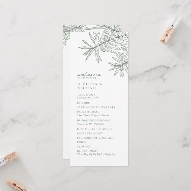 Forest Green Elegant Botanical Wedding Programme (Front/Back In Situ)