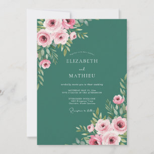 Forest Green Elegant Rose Wedding Invitation