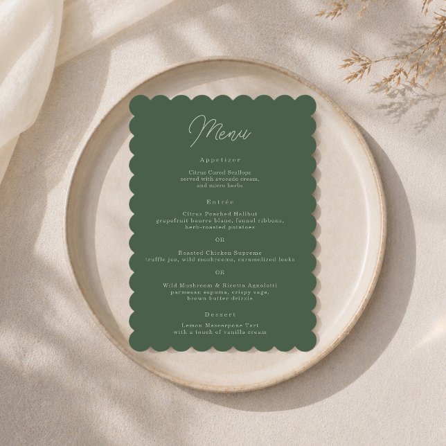 Forest Green Elegant Scalloped Wedding Menu Card (Creator Uploaded)