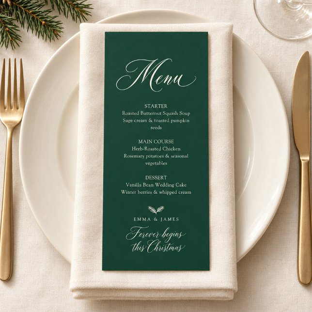 Forest Green Elegant Script Christmas Wedding Menu (Creator Uploaded)