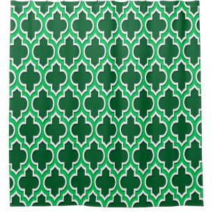 Forest Green Emerald Green White XL Moroccan #4DS Shower Curtain