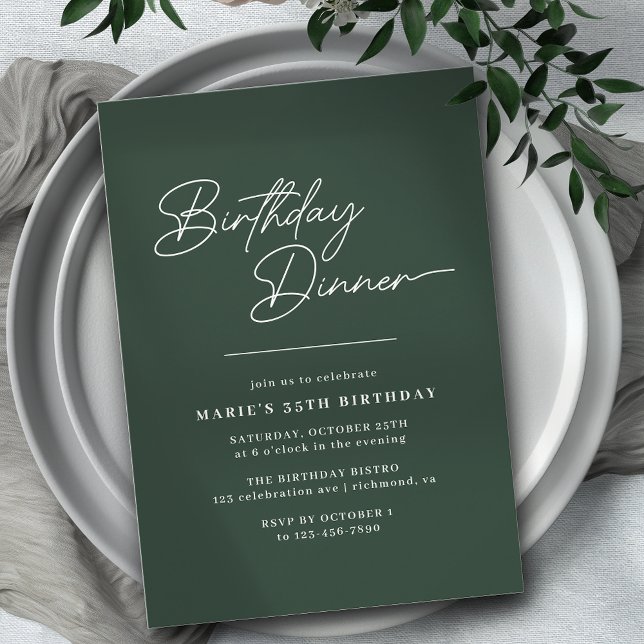 Forest Green Emerald | Typography Birthday Dinner Invitation (Creator Uploaded)