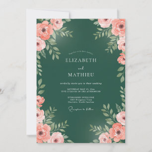 Forest Green Exquisite Rose Wedding Invitation