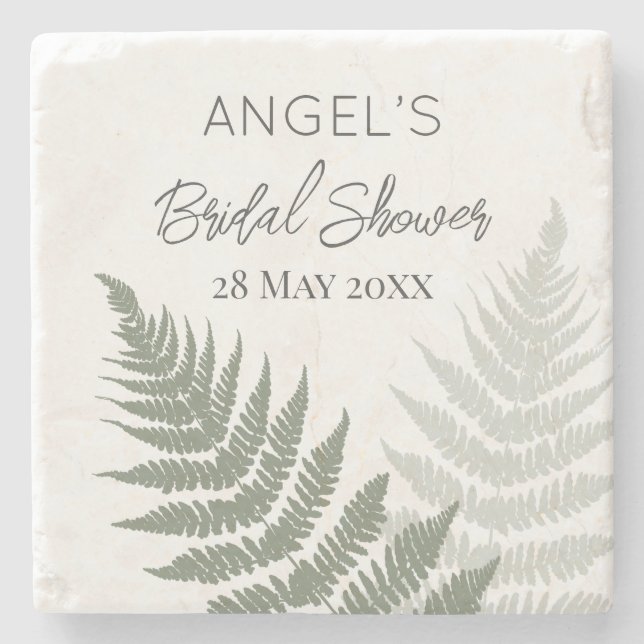 Forest Green Ferns Bridal Shower  Stone Coaster (Front)