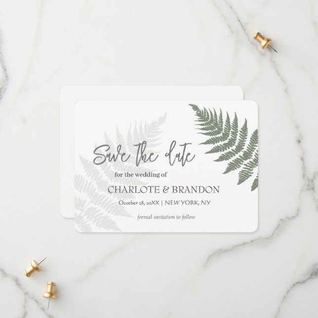 Forest Green Ferns Outdoor Wedding  Save The Date (Front/Back In Situ)