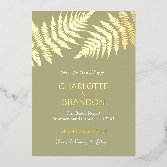 Forest Green Ferns Outdoors Wedding Gold  (Front)