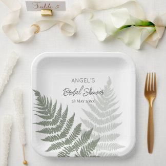 Forest Green Ferns Wedding Paper Plate